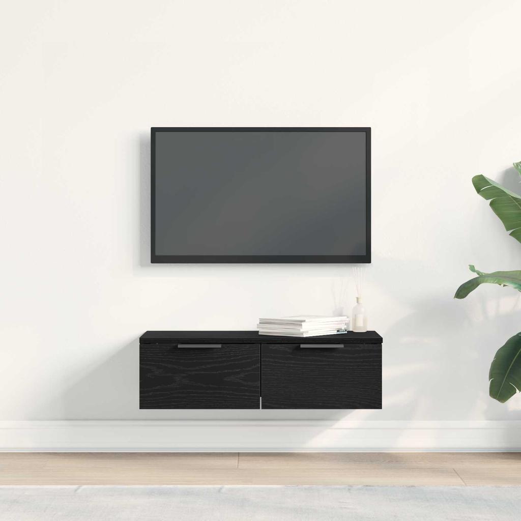 Black oak wall cabinet, suitable for use as a living room TV cabinet, bedroom nightstand, or side table for the sofa, 68x30x20 cm.