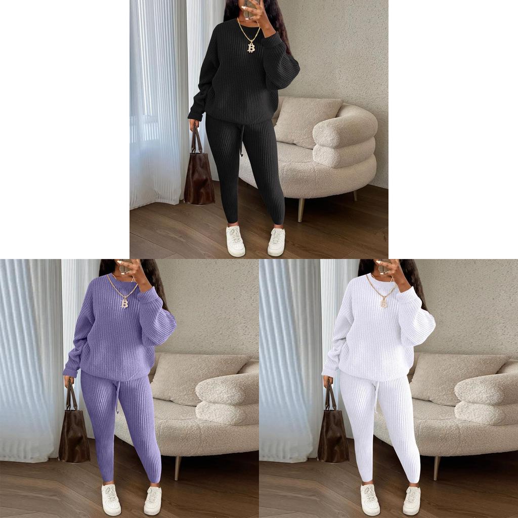 Womens Cozy Knit Sweater Pants Set With Belt For Casual Winter Wear