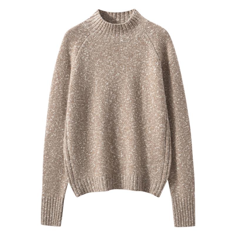 Women's Korean Style Floral Yarn Cashmere Sweater - Autumn/Winter Half-High Collar Loose Slimming Pullover