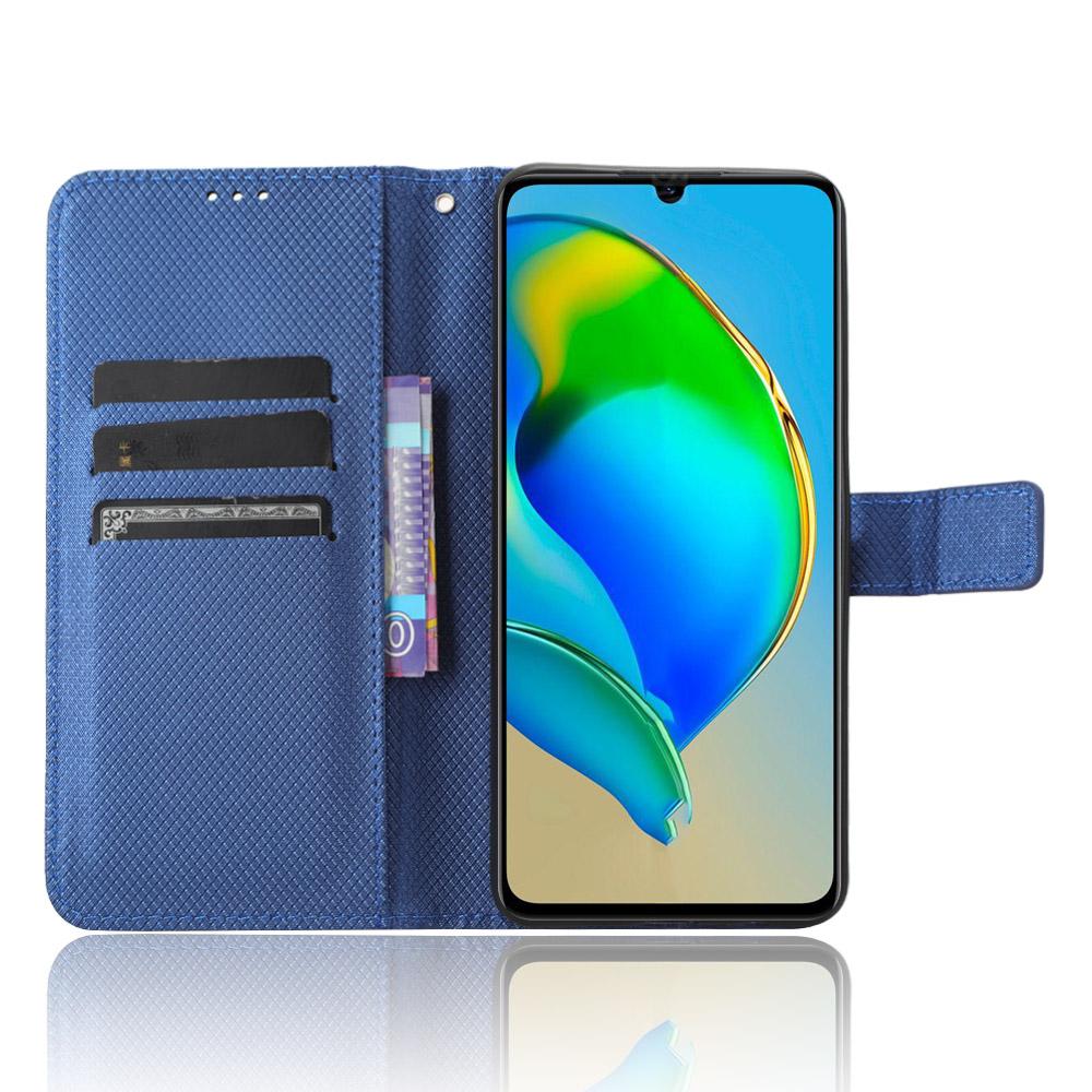 

For ZTE Blade V41 Smart/A72s/Optus X Max Anti-Dust Phone Shell PU Leather Phone Case Stand Wallet Diamond Texture Cover Blue