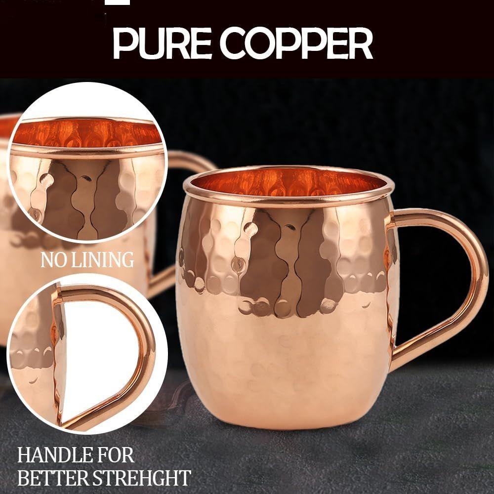 Copper Mule Mug, Handcrafted Shiny Moscow Mule Beer Mug Cup, Cocktail Serveware, , Drinks, & Gifts, Best for Parties (500 ml) Set of 8