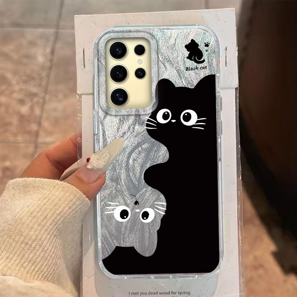 Umělecký objímající černá kočka pouzdro na telefon pro Samsung Galaxy A55 A56 A16 A26 A36 A54 A14 A24 A34 S25 S24 Skořápka Silikonový zadní kryt