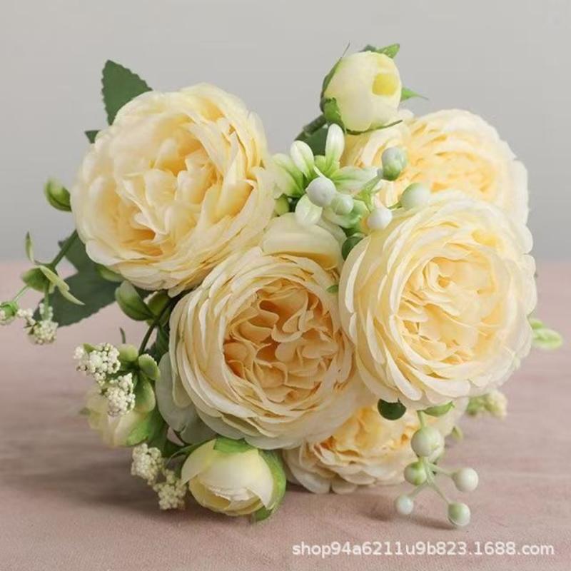 Peonía Rosa Rosa Flores Artificiales Ramo de Seda 27 Cabezas Rosas Flor Falsa Para Arreglo en Jarrón de Mesa Flores para Decoración del Hogar Boda