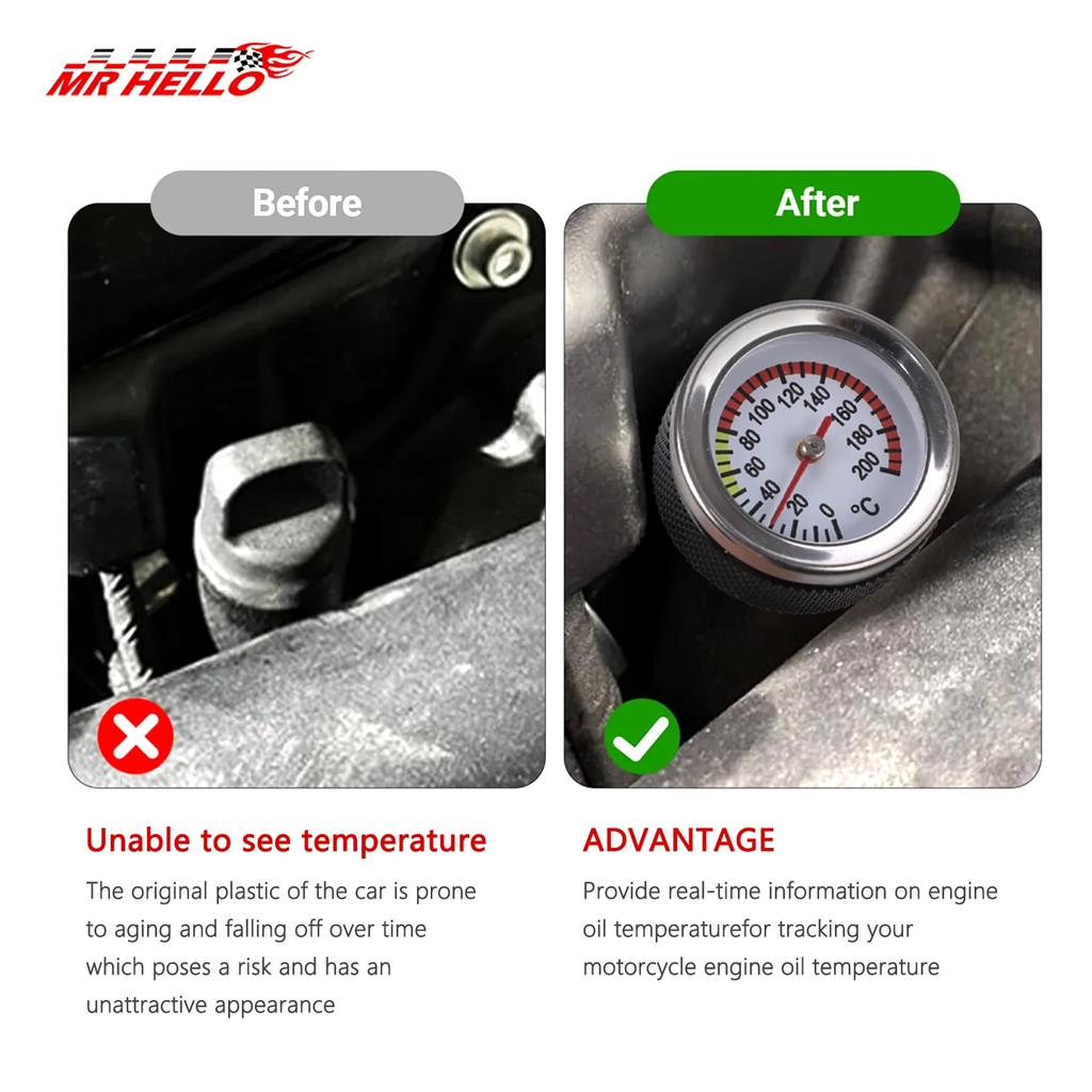 M20x2.5 Motorcycle Fuel Tank Caps With 0-200℃ Oil Temperature Gauge Pointers Dial Meter Black/Silver Gauge