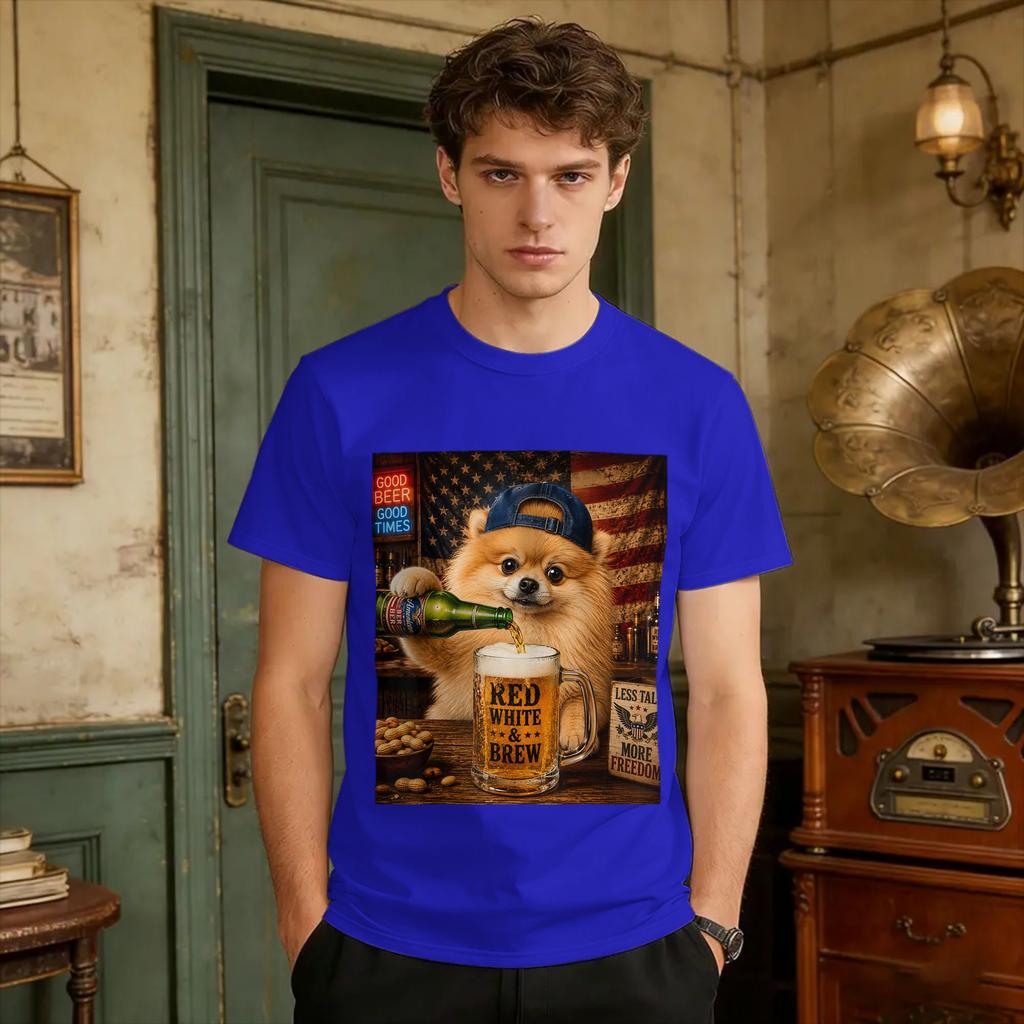 Funny Pomeranian Drinking Beer Dog Meme Art Graphic Tshirt Bhqtcw T Shirt Beach Pure Cotton Tee Shirt For Unisex Print Tees