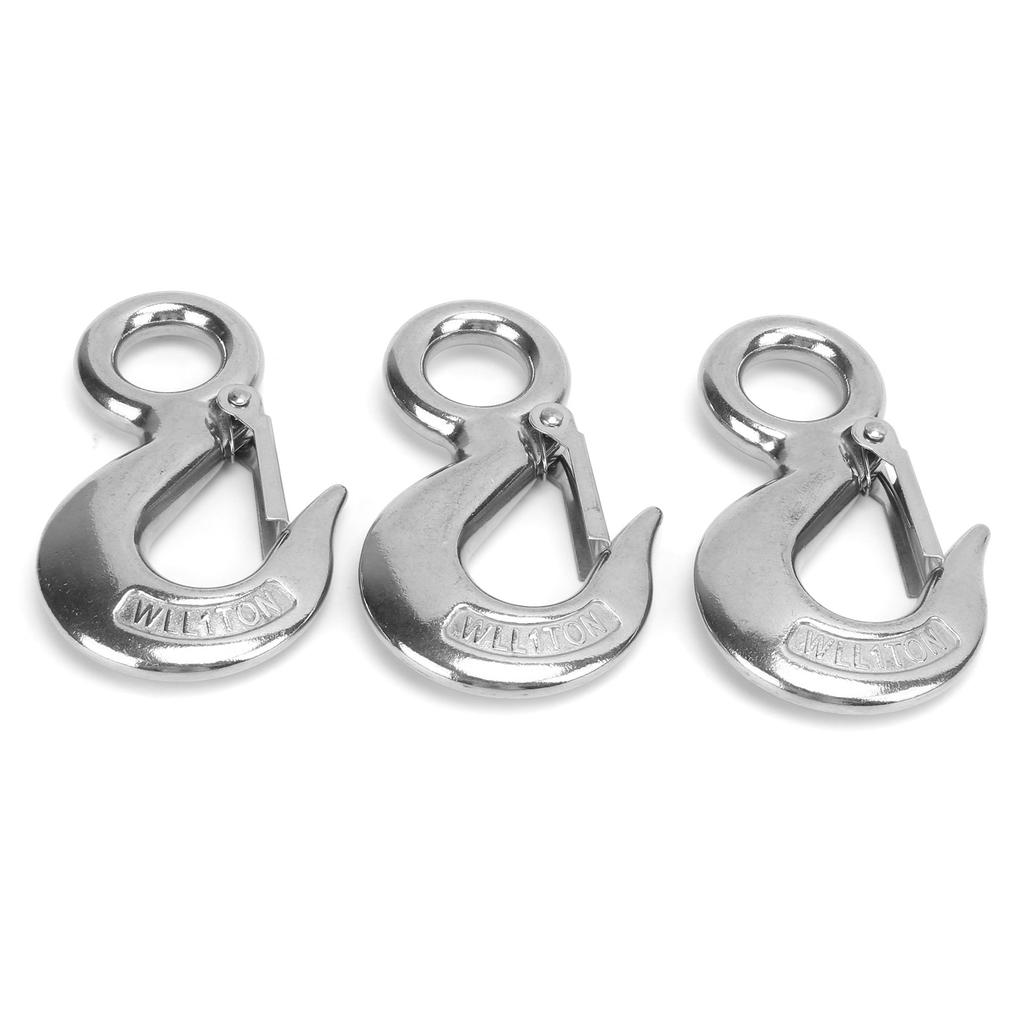 3pcs Eye Slip Hook with Safety Latch Stainless Steel Marine Lifting Eye Hoist Sling Hook1T