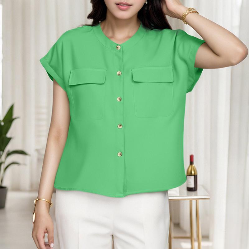 

ZANZEA Женская летняя блузка свободного покроя с круглым вырезом и коротким рукавом M зелёный