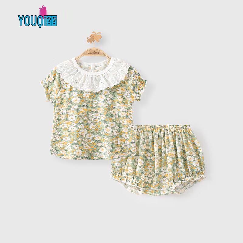 Youqi Baby Girls Summer Floral Short Sleeve & Shorts Set