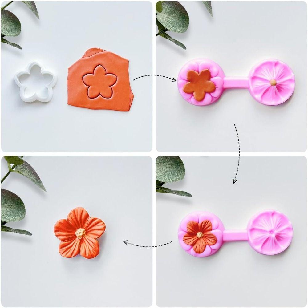 Silicone Polymer Clay Cutters Pink Flower Petals Clay  Polymer Clay Accessories