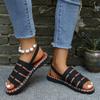 Large Size New Sandals Women's Large Size One-word Buckle Belt Comfortable Flat Heel Women's Sandals