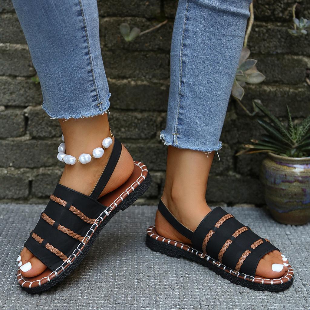 Large Size New Sandals Women's Large Size One-word Buckle Belt Comfortable Flat Heel Women's Sandals