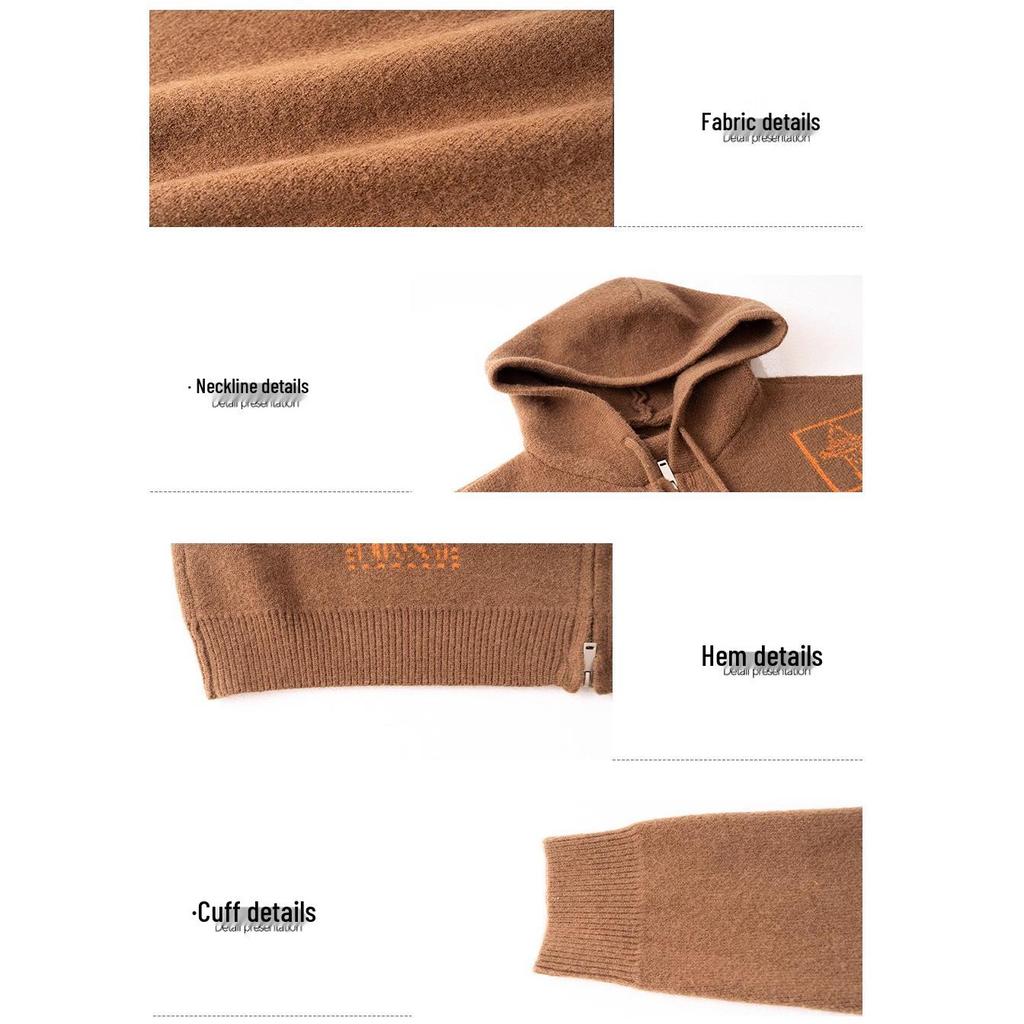 Herren Kapuzen-Retro-Farbblock-Strick-Cardigan-Pullover, Old Money Stil Herbst Winter Oberbekleidung