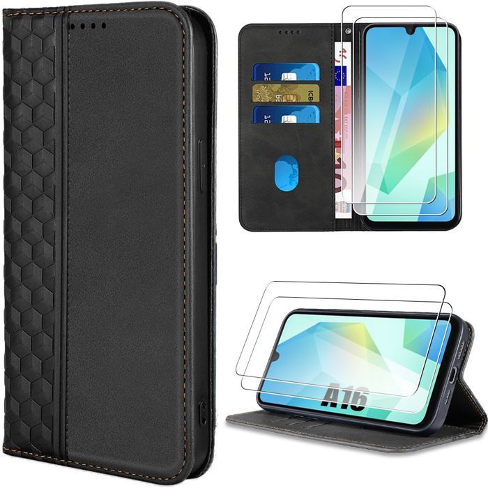 Coque de protection - BOOLING - pour Samsung Galaxy A16 4G/5G - Synthécuir Noir - Motif Mosaïque - Antichoc