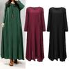 Elegant Plus Size Women Cotton Long Sleeve Vintage Kaftan Casual Maxi Dress