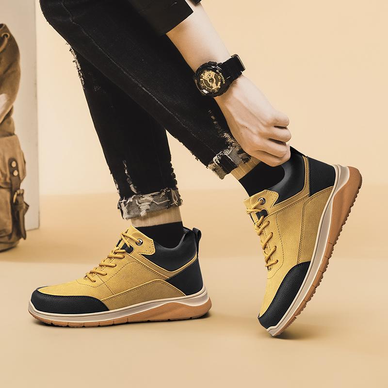 Fashion Mens High Top Sneakers New Men Pointed Toe Mens Lace-Up Walking Boots Male Outdoor Shoes Men Genuine Leather Motorcycle Boots