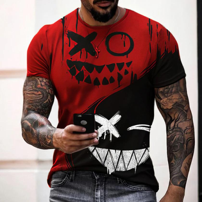 Men's T-shirt Casual Short Sleeved Hip-hop Smiling Face Printed T-shirt
