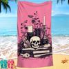 Pink Skull Collection Digital-printed Polyester Superfine Fiber Double-sided Fleece Beach Vacation Bath Towel, Beach Towel