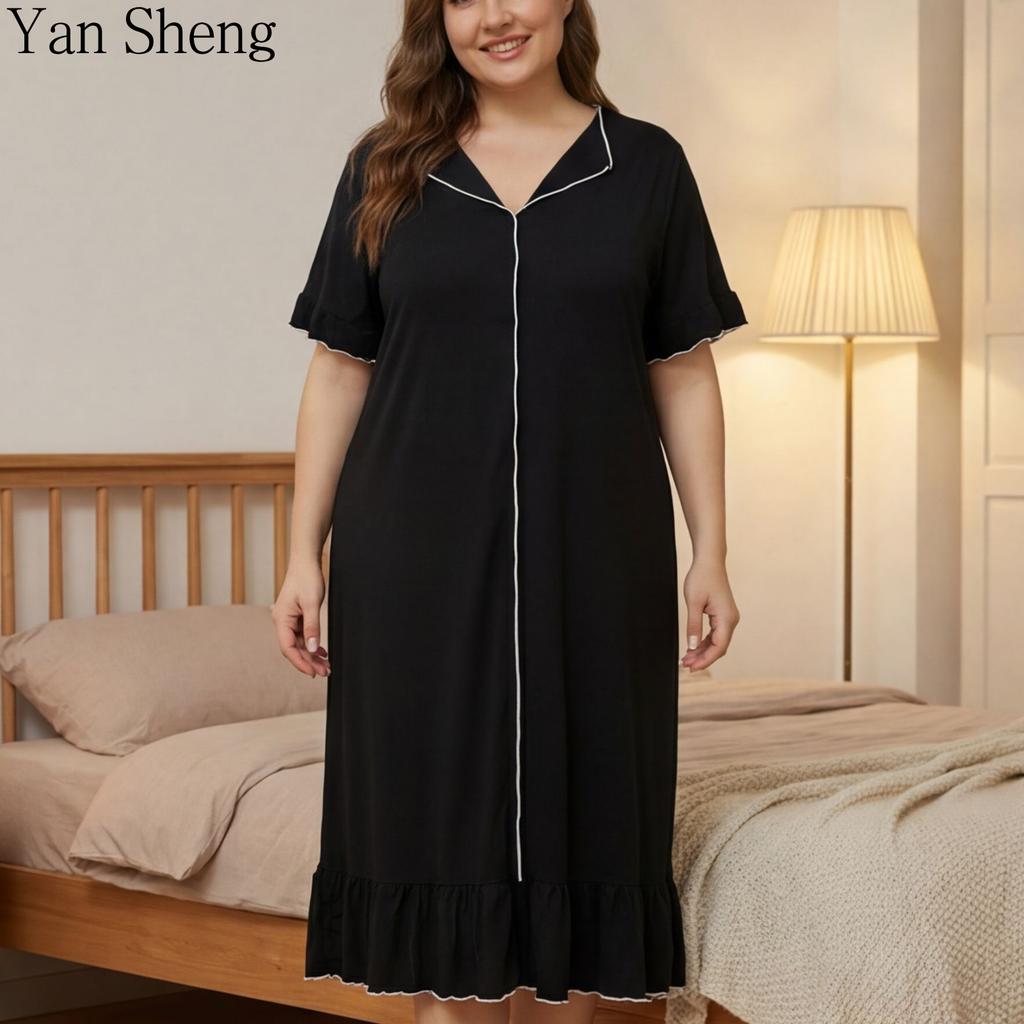 Plus Size Women Short Sleeve Nightgown Loose Long Pajama Dress Spring Summer Casual Comfort Home Loungewear