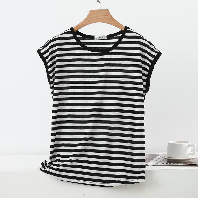 2026 Zomer Plus Size Vleermuis Mouw Gestreept Pullover T-shirt - Slankmakend Rond Hals Top