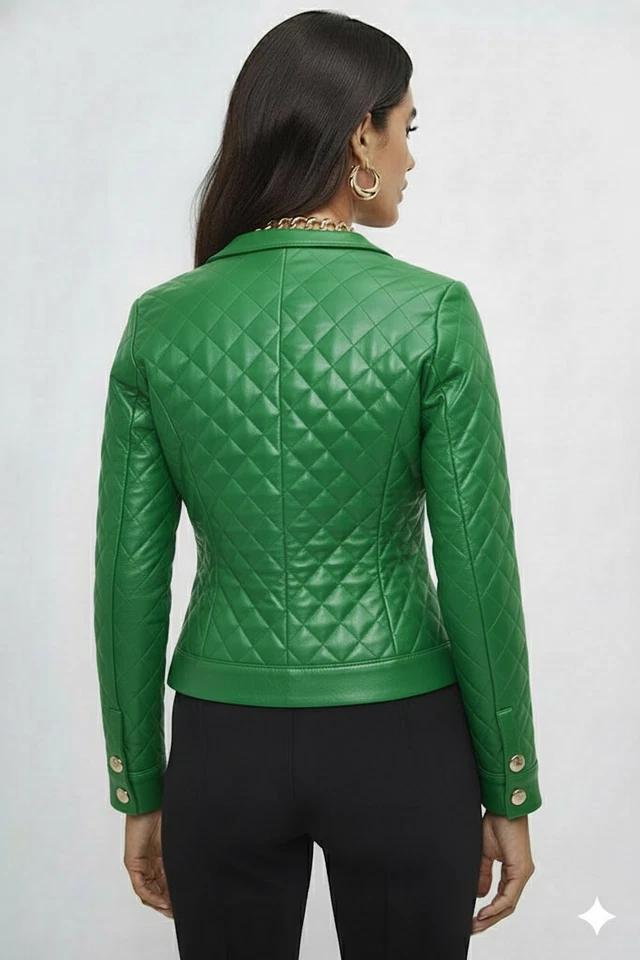 Handmade Green Lambskin Genuine Casual Leather Jacket Women's Motorcycle Stylish