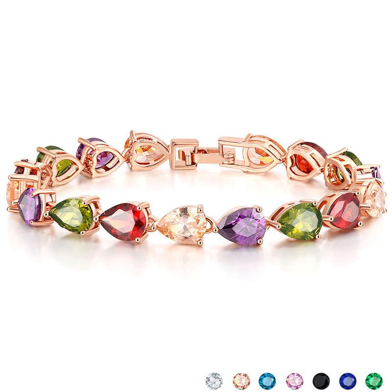 Meier European and american bracelet bracelet jewelry fashion colorful zircon willow leaf bracelet copper crystal bracelet