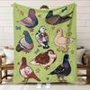 Cartoon Pigeon Fleece Blanket Green Bird Star Heart Print Soft Flannel Fabric for Sofa Bedroom Kids Warm Cozy Cute Home Rest
