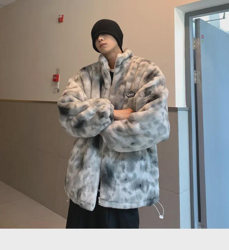 Men's Tie-Dye Lambswool Jacket - Warm, Loose, Cotton-Padded, Velvet-Enhanced Winter Coat