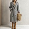 Lange dameswollen jas met gekerfde revers voor herfst en winter, zakelijke casual kleding