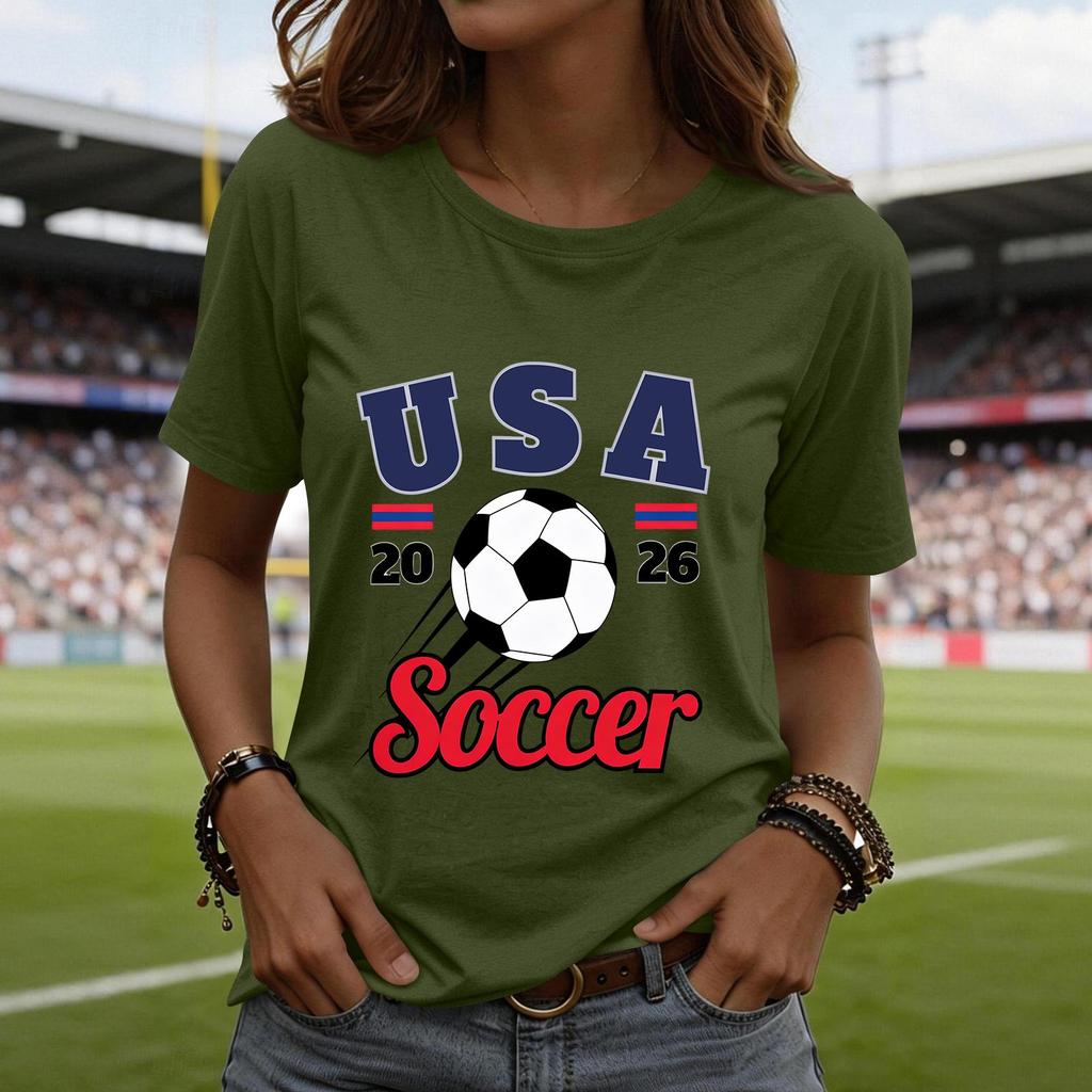 Short Sleeve Blouses for Women Casual USA Soccer Print Womens Short Sleeve Shirts Comfortable Women's Short Sleeve Tops