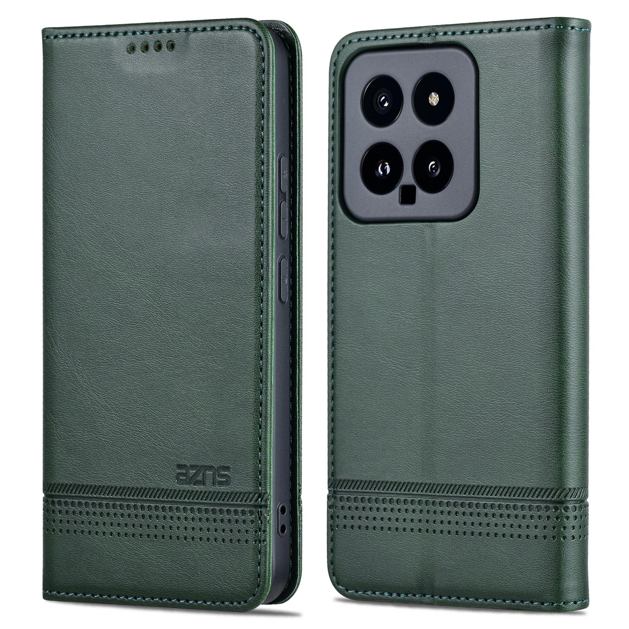 

AZNS For Xiaomi 14 Case Anti-Scratch Cell Phone Stand Wallet Cover Green
