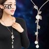 Necklace Faux Pearl Tassel Leaves Pendant Exquisite Beautiful Accessories Sweater Chain Jewelry Gift for Women