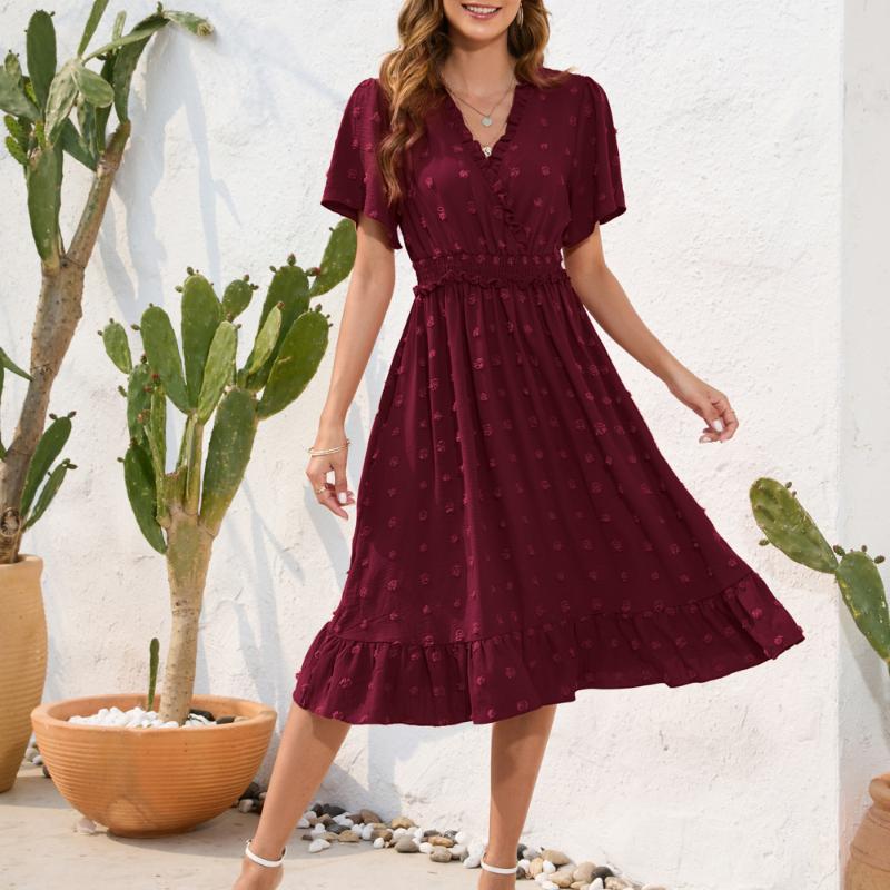 GMXIA Šaty s véčkovým výstřihem a vysokým pasem s kravatou do vlasů Šaty s krátkým rukávem Neformální prázdninové cestovní šaty