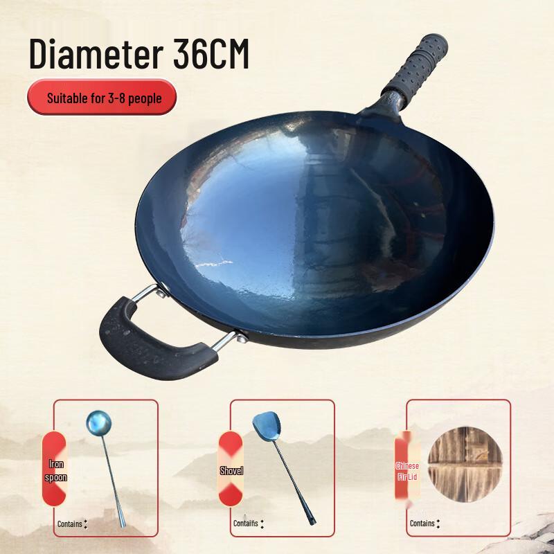 

ZISIZ Hand-Forged Wrought Iron Wok with Lid & Utensils