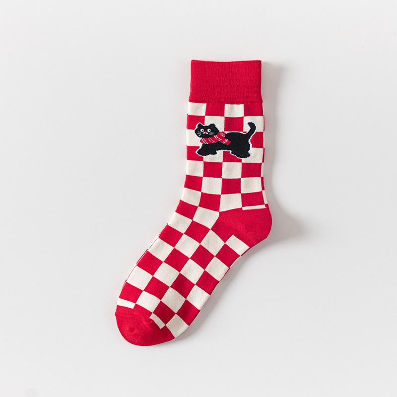 

Дамы С Новым Годом Удачи в этом году Кошка Мультяшная Милые Гольфы Красные 1 pair