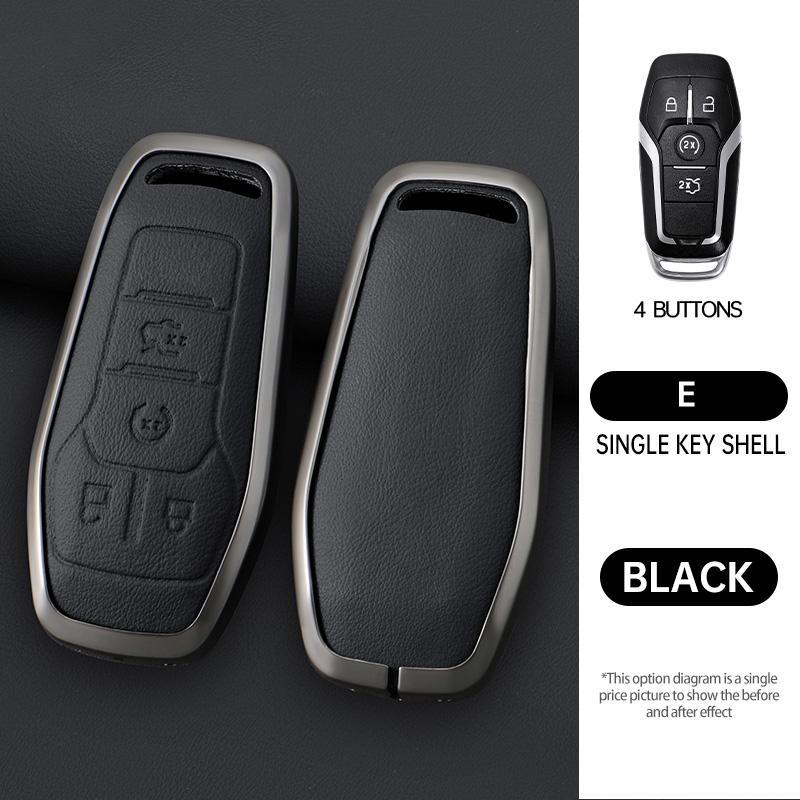 Zinc Alloy Genuine Leather Auto Smart Key Fob Cover Case Fit For Ford Fusion Mondeo Mustang F-150 Explorer Edge Auto Accessories