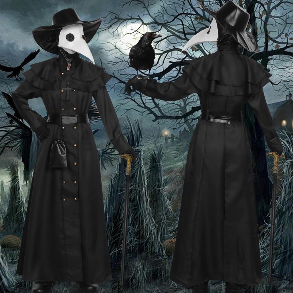 Joyasslly Halloween Cosplay Cape with Plague Crow Medieval Doctor Robe and Hat for School Cultural and Events Mask, Men's Costume, Set, Parties,