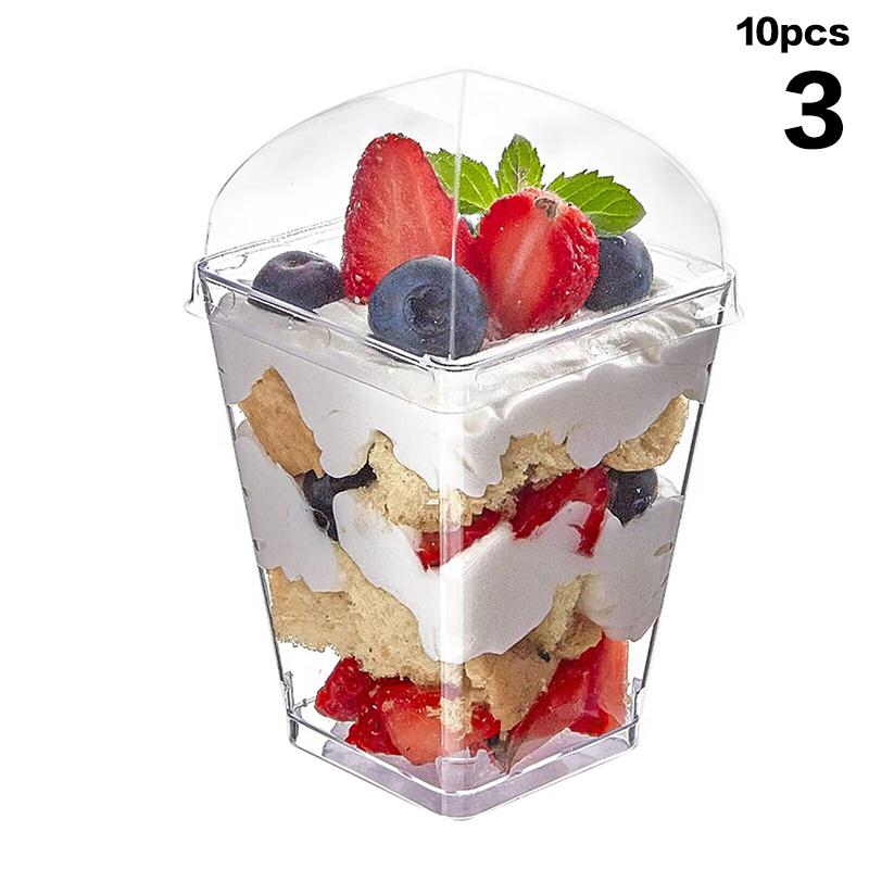 

10 шт. Трапециевидный квадратный стакан для муссового торта Одноразовый пластиковый стакан для пудинга Йогуртовый десерт Стакан для мороженого с крышкой