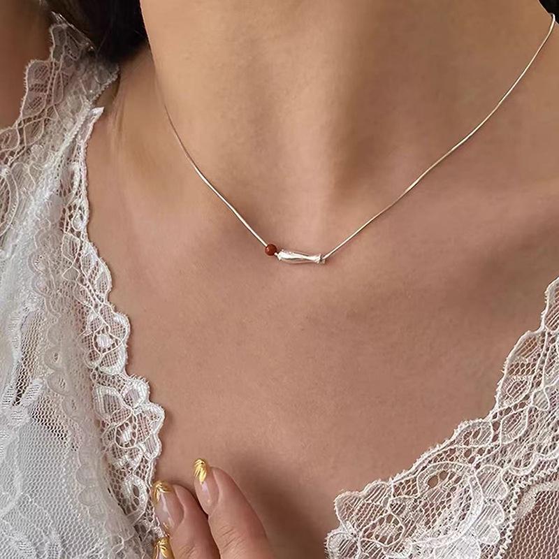 Elegante Damen S925 Sterlingsilber Perlenanhänger Halskette - Leichte Luxus Schlüsselbeinkette