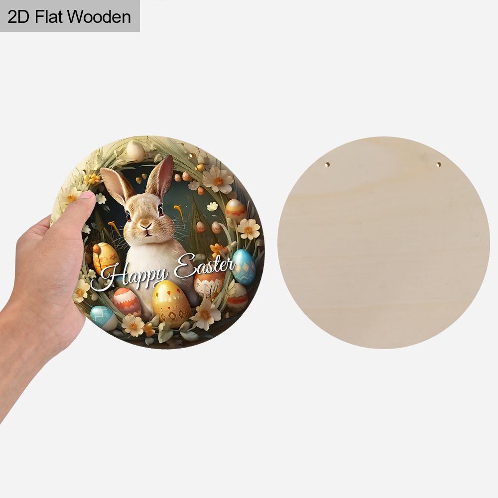 Happy Easter Bunny & Egg Wreath Wooden Sign, Round Front Door Decor, Rustic Spring Wall Hanging - Ideal Easter Gift