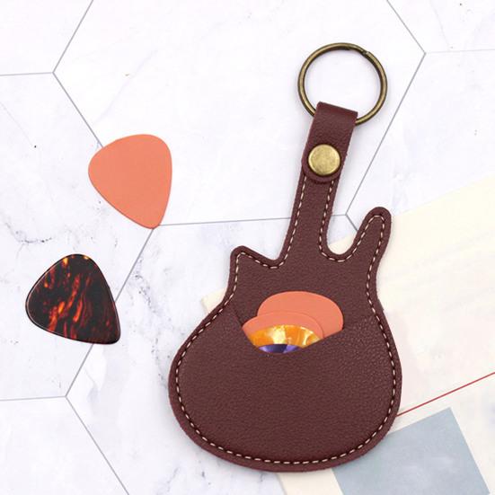 Guitar-Shaped Picks Holder Faux Leather Guitar Pick Case Portable Plectrum Storage Bag