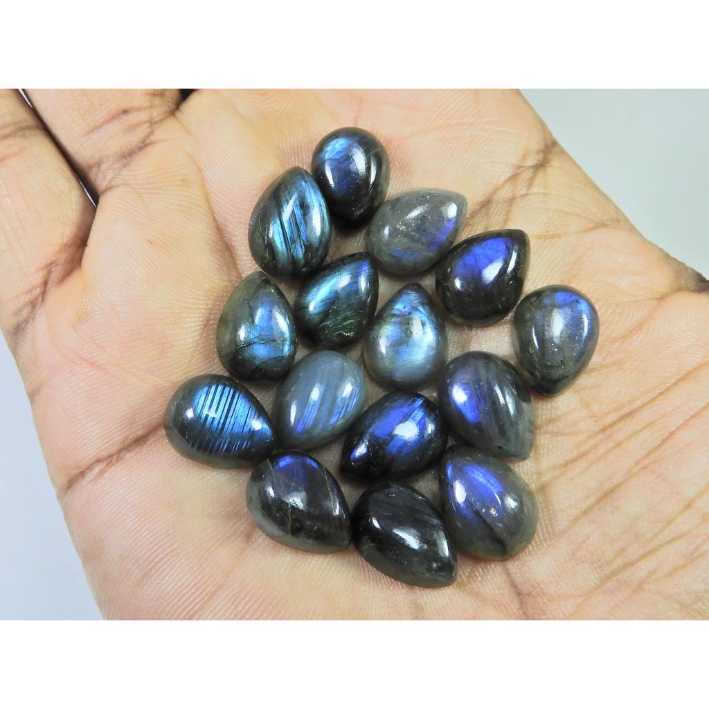 10X10MM Natural Labradorite Blue Fire Pear Cabochon Loose Gemstone 15Pcs Lot C-1107