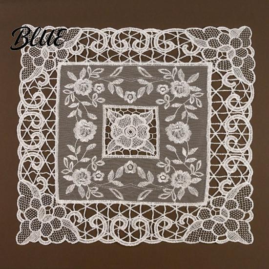 French Style Kitchen Table Accessories Retro Lace Placemat White Floral Doilies Embroidered Mat Cream Decorative Placemat Sheer Mesh Doily for Tea