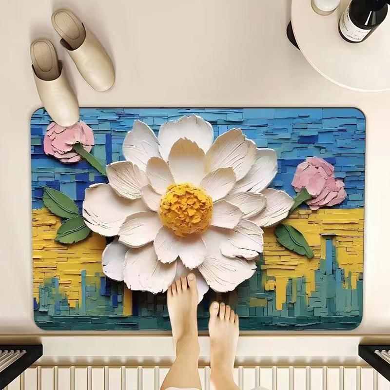 

Flower Diatom Mud Bathroom Absorbent Floor Mat 3D Three-Dimensional Door Mat Kitchen Bathroom Door Quick Drying Non-Slip Foot Mat 50*80cm