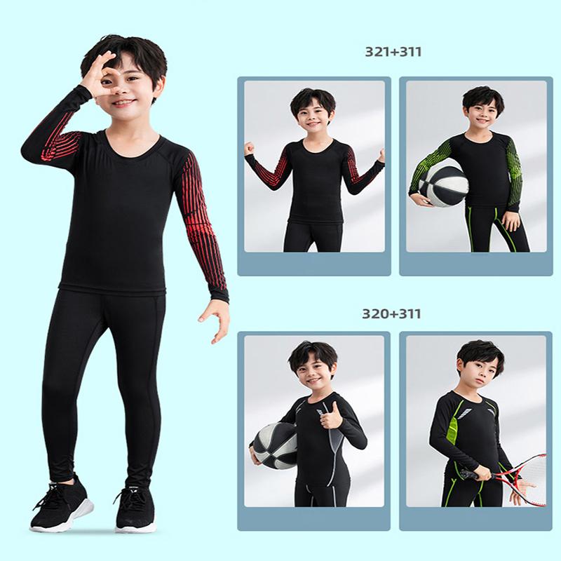 Jungen-Kompressionsstrumpfhosen-Sets, Lauftraining, Fitness, Sport, atmungsaktiv, schnell trocknend, Langarm-T-Shirt