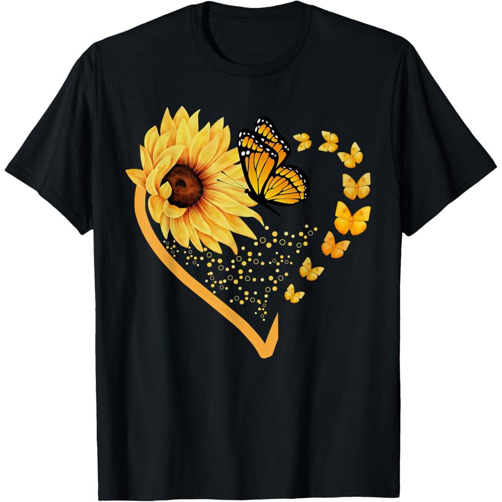 Sunflower Butterfly Heart Floral Girls T-Shirt