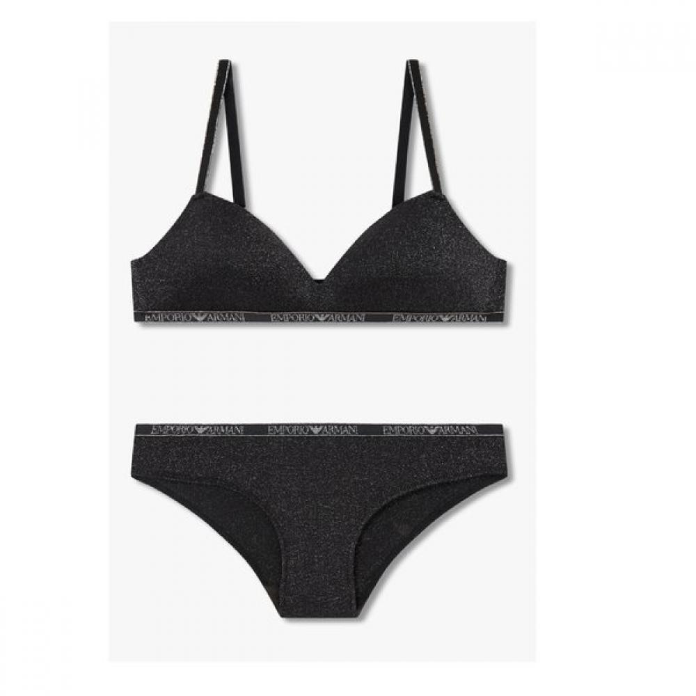 Emporio Armani Women S Padded Triangle Bra   Brief Metallic Logo Banding 0825381550 11532 S/XS
