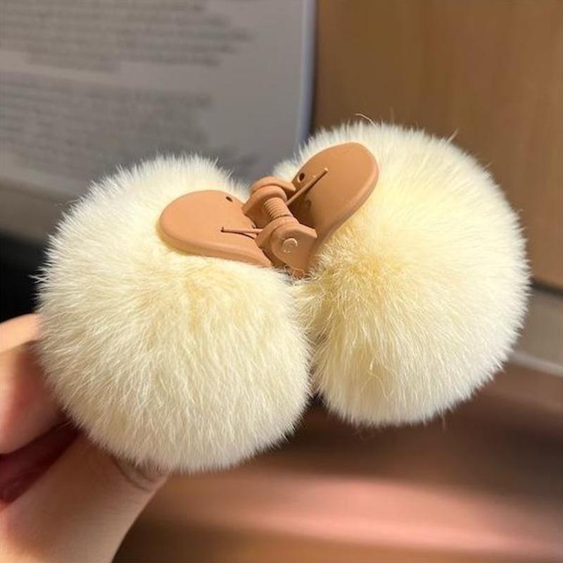 

Милый двухсторонний комок для волос, заколка для волос из искусственного кроличьего меха, осень-зима, плюшевая маленькая заколка, заколка для волос, заколка для волос, коготь бежевый