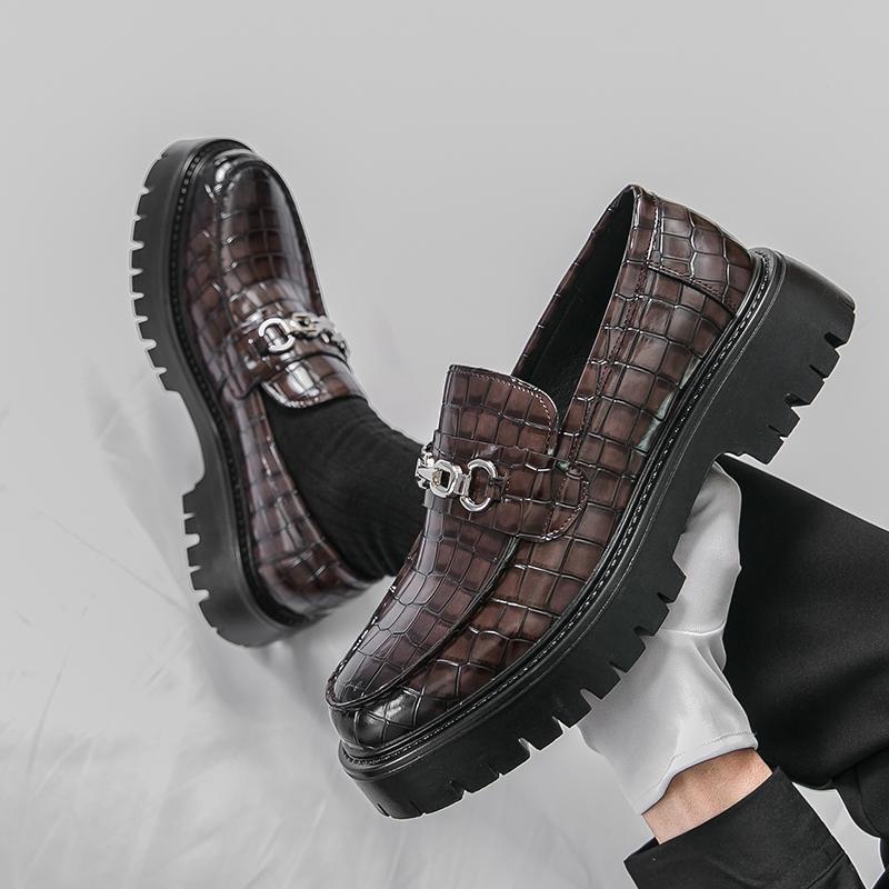 Brand Men's Crocodile Leather Comfortable Thick Soled Non Slip Oxford Shoes Spring New Men Business Casual Leather Shoes