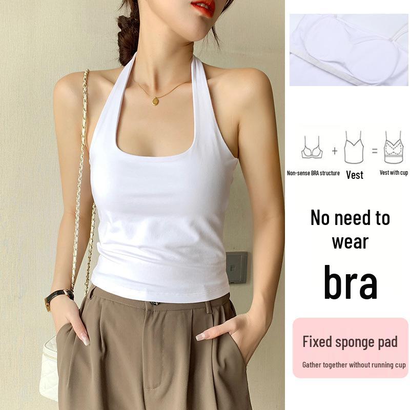 

Женский цельный топ-халтер с встроенными чашками - Летний дизайн, стройнящий, универсальный и облегающий, с красивой спиной M (85-96 lbs) белый