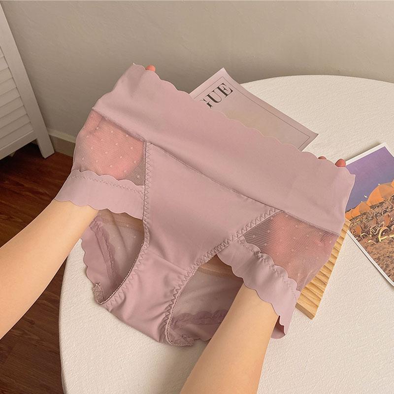 

Безшовна нижня білизна Ice Silk. Жіночі сексуальні мереживні трусики Desire Wind з високою талією. Сітчасті дихаючі трикутні трусики XL фіолетовий